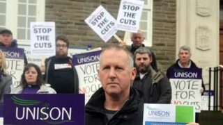 UNISON Carmarthenshire county branch secretary Mark Evans pictured front