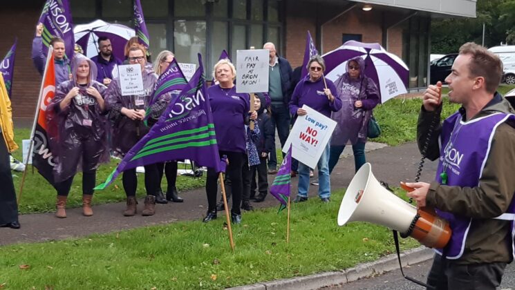 Protest over pay at Bron Afon Community Housing in Cwmbran 280923