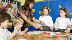 School support worker with children in classroom